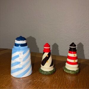 Lighthouse Salt and Pepper Shakers, Red & Black And Blue And White 2 Sets